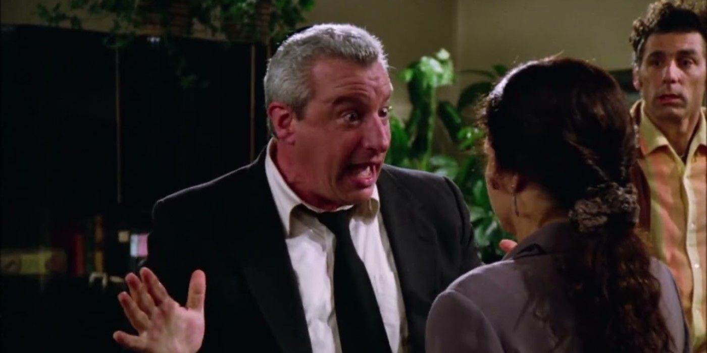 The mohel (Charles Levin) yells at Elaine (Julia Louis-Dreyfus) in 'Seinfeld's "The Bris"