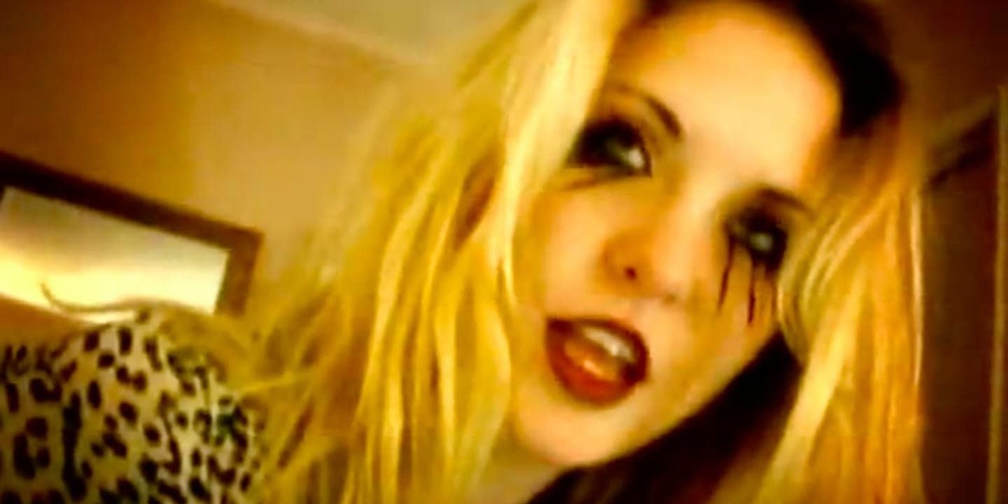 Ameara Lavey as Angela Aberdeen with mascara running down her face in 'Slaughtered Vomit Dolls' (2006)