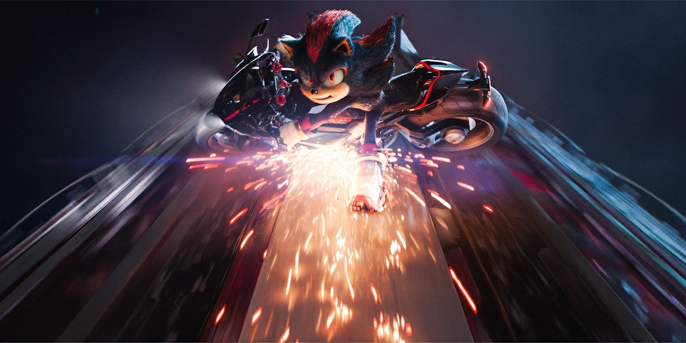 Keanu Reeves' Shadow the Hedgehog riding a motorcycle in Sonic the Hedgehog 3.