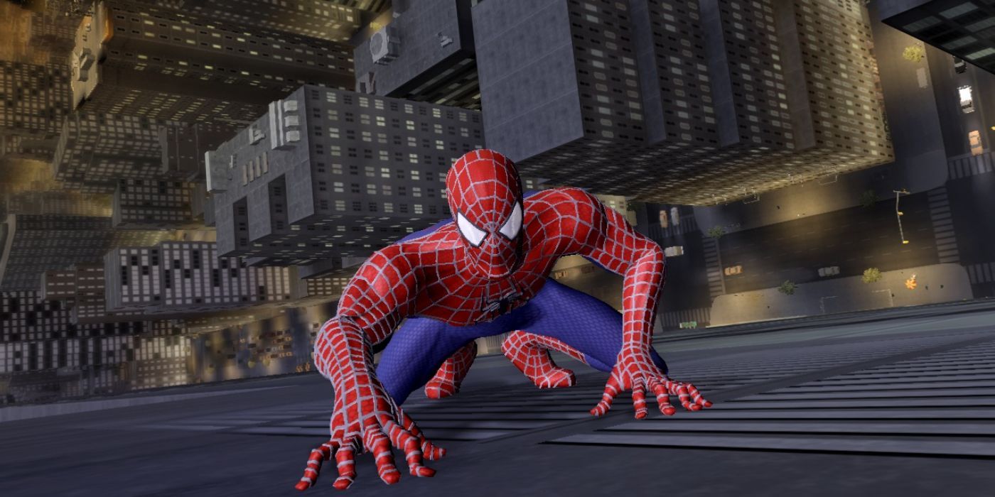 Spiderman climbs up a wall in the 'Spider-Man 3' video game