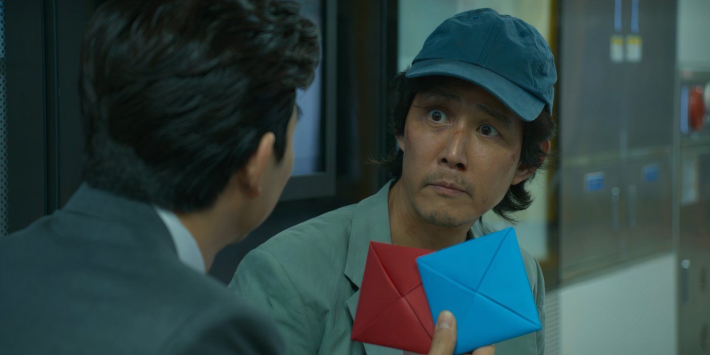 A salesman offers to play a game of ddakji with Gi-hun (Lee Jung-jae).