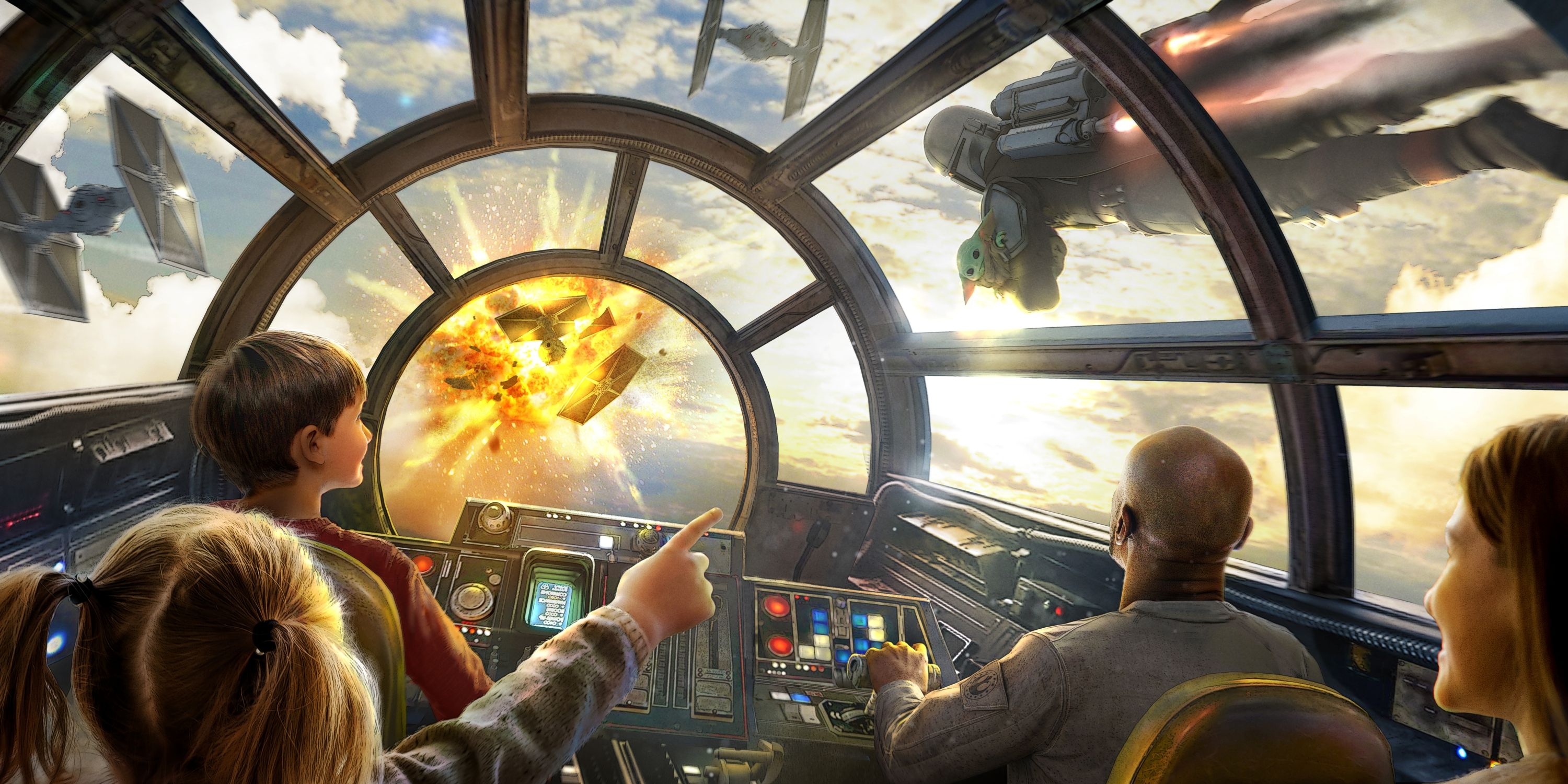 Concept art for Mandalorian & Grogu becoming part of Millennium Falcon: Smugglers Run in Disneyland & WDW