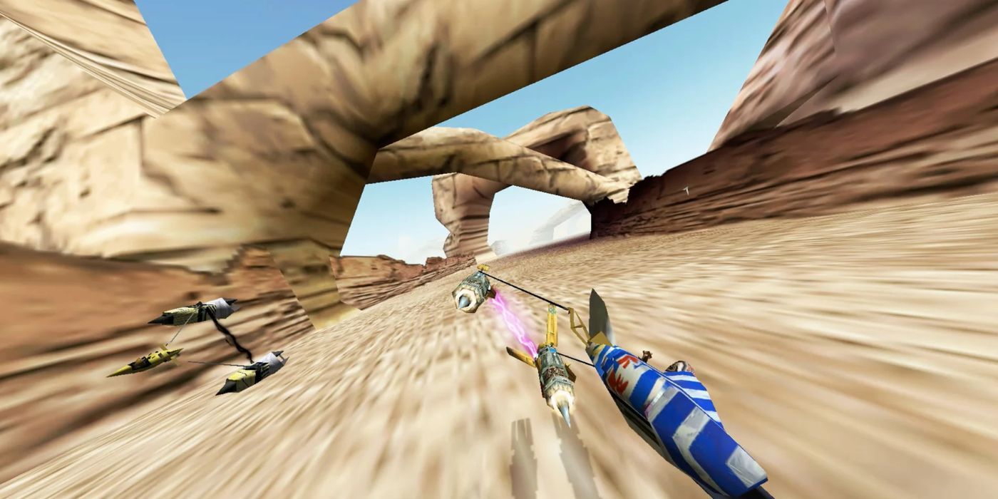 A podrace on Tatooine in 'Star Wars Episode I: Racer' 