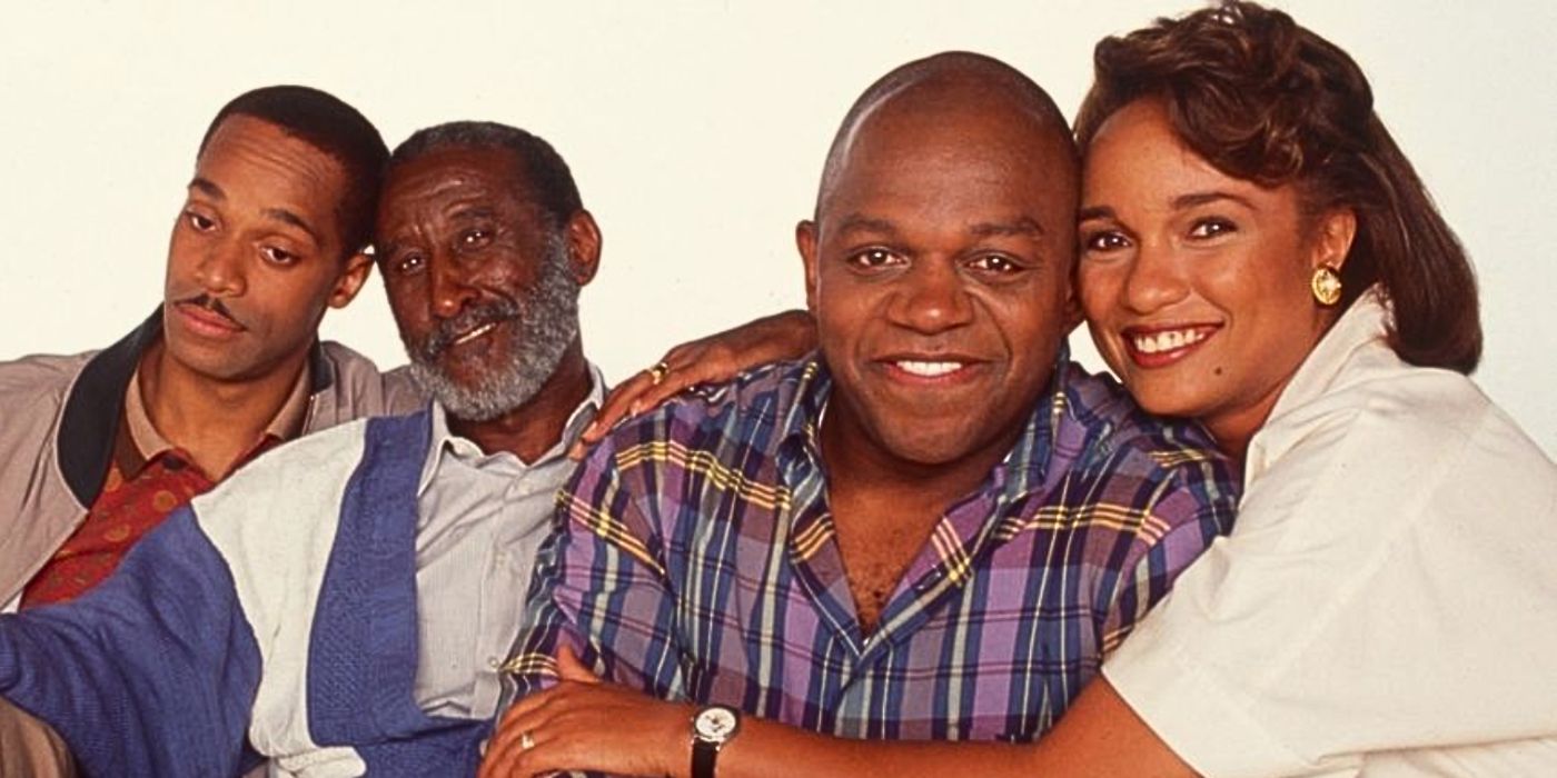 Still image of the cast seated together from the 90s sitcom Roc starring Charles S. Dutton