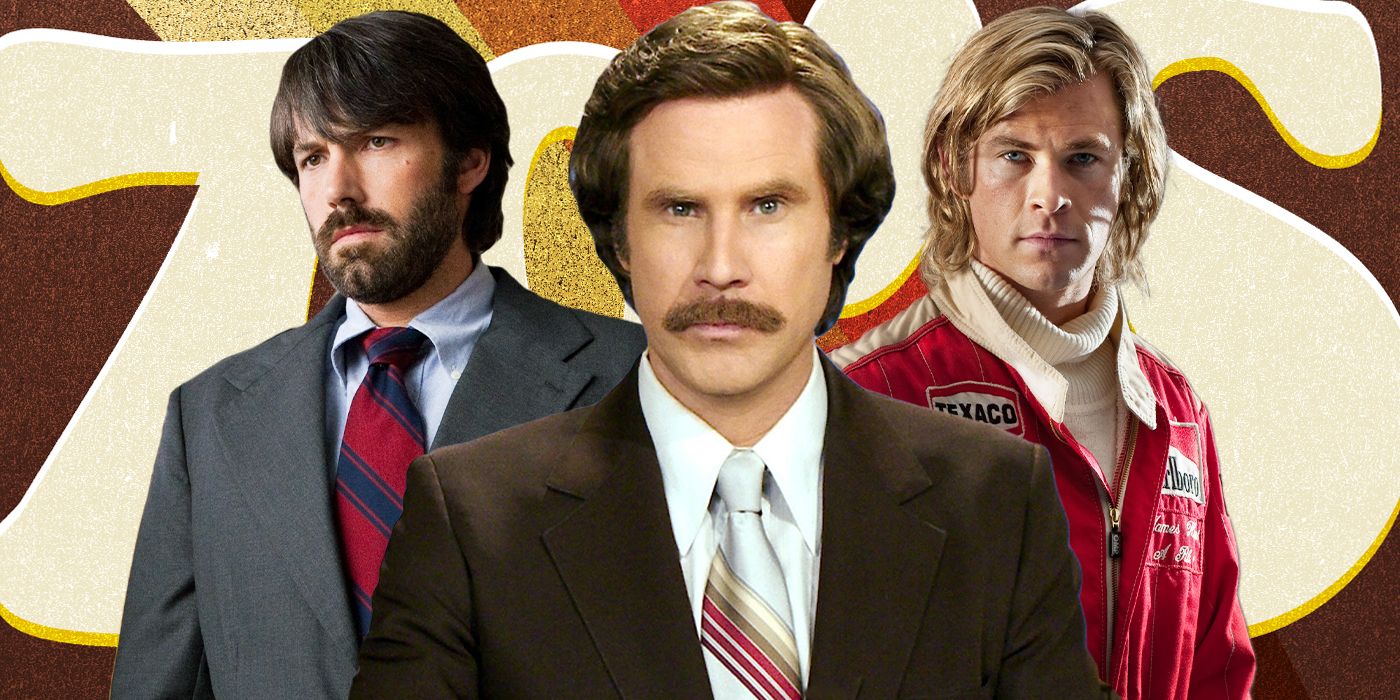 Stills from Argo, Anchorman- The Legend of Ron Burgundy, and Rush