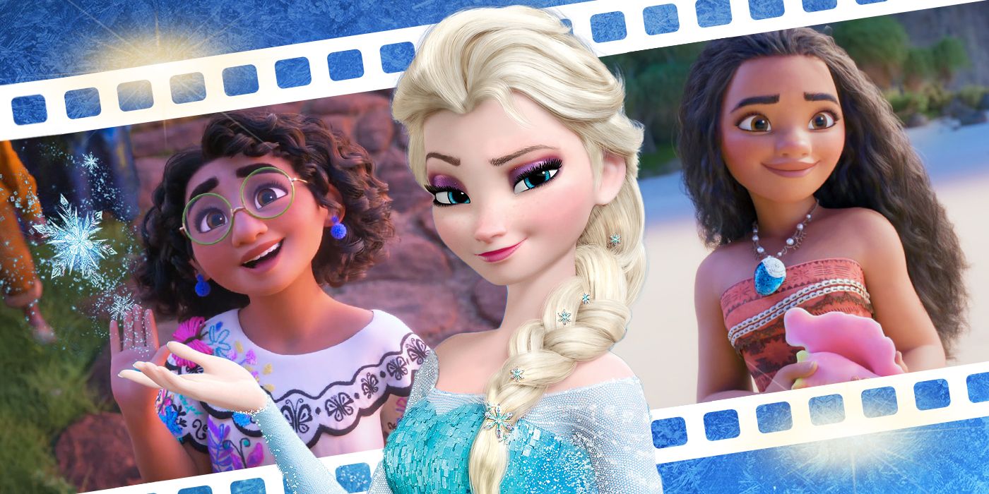 Stills from Encanto, Frozen, and Moana