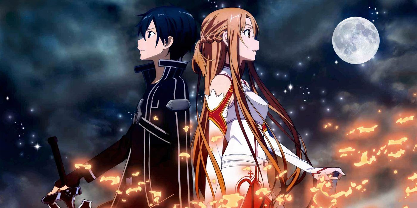 Kirito and Asuna back to back in Sword Art Online