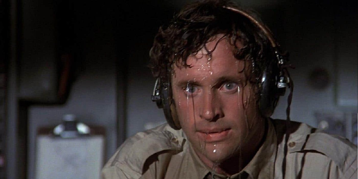 Ted Striker (Robert Hays) seen heavily sweating in 'Airplane!'