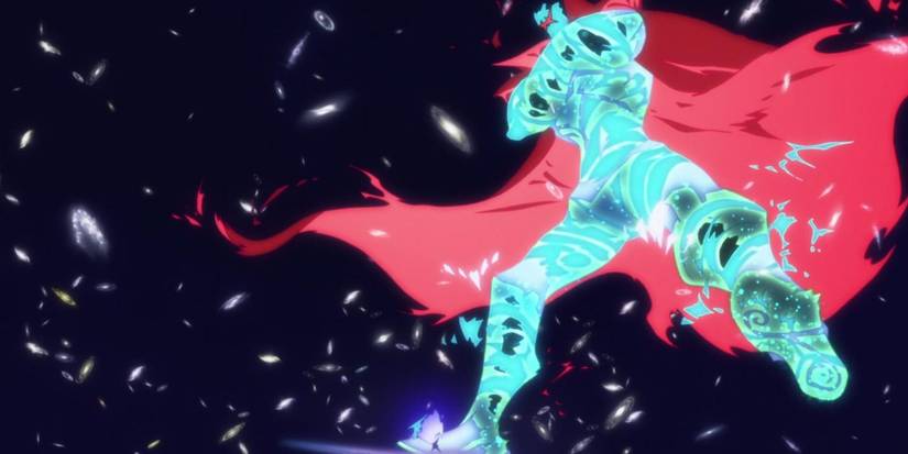 The Tengen Toppa from Gurren Lagann looking like Kamina as it stands over the anti-spiral