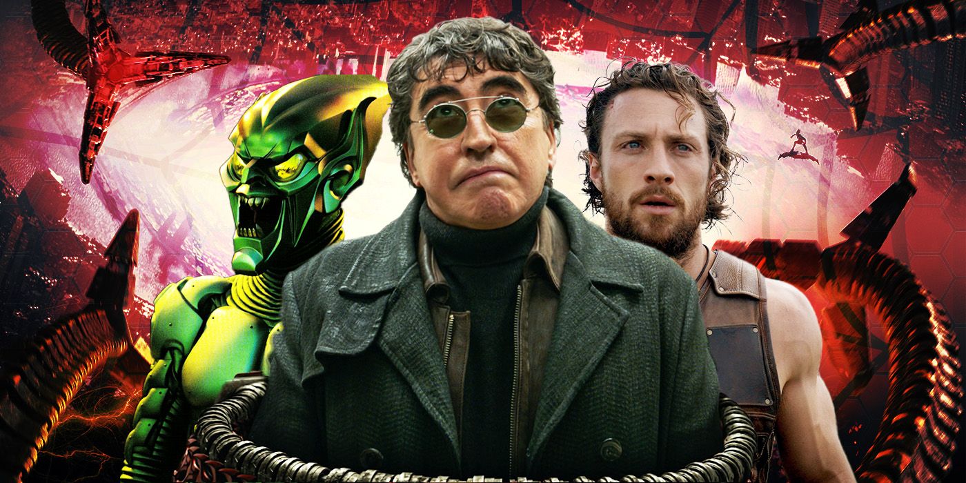 Blended image showing Green Goblin, Doctor Octopus, and Kraven the Hunter