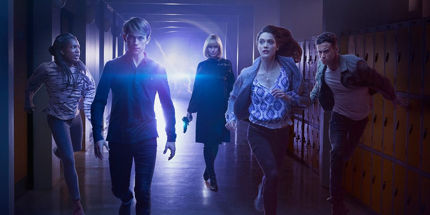 The cast of &lsquo;Class&rsquo; in a poster running away from a mysterious light in a school hallway