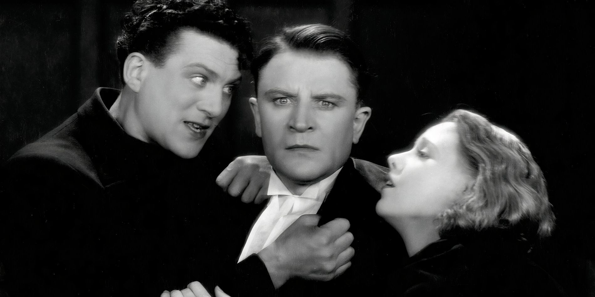 Malcolm Keen, Carl Brisson and Anny Ondra in a dramatic scene from Hitchcock's The Manxman