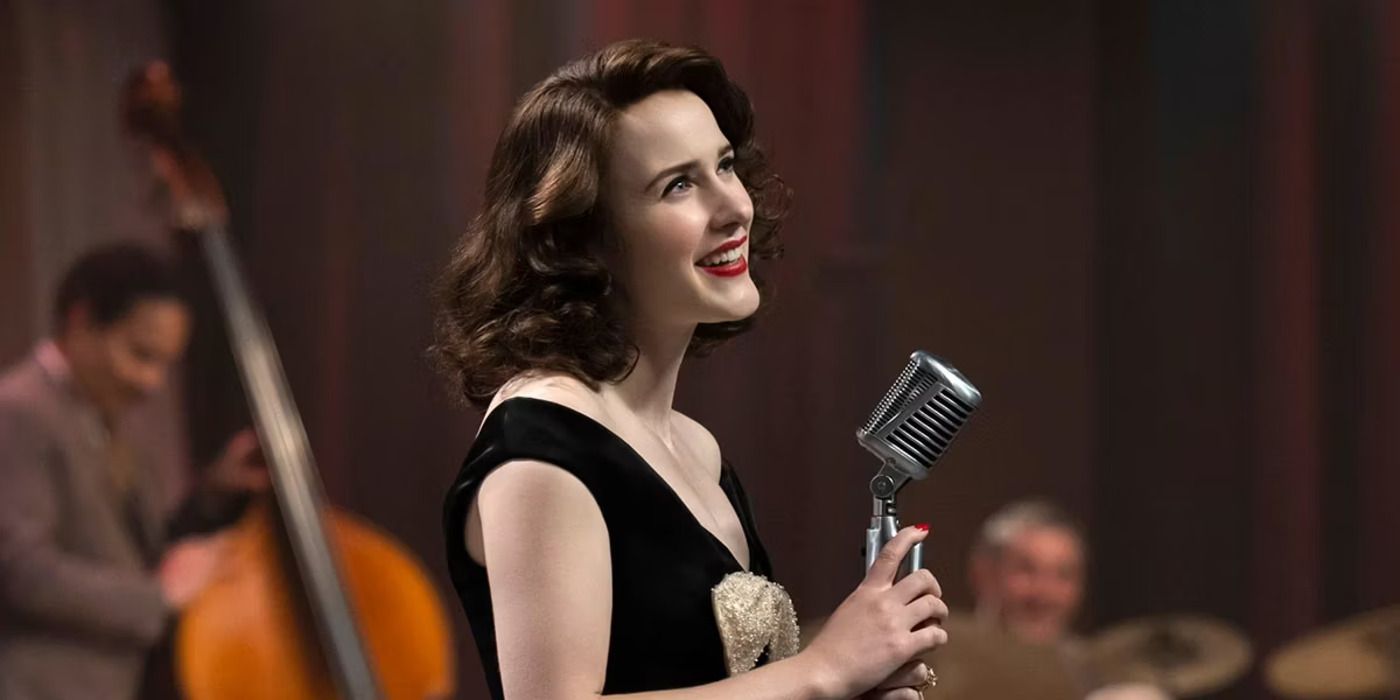 Rachel Brosnahan's Midge Maisel performing on the Gordon Ford Show in The Marvelous Mrs. Maisel