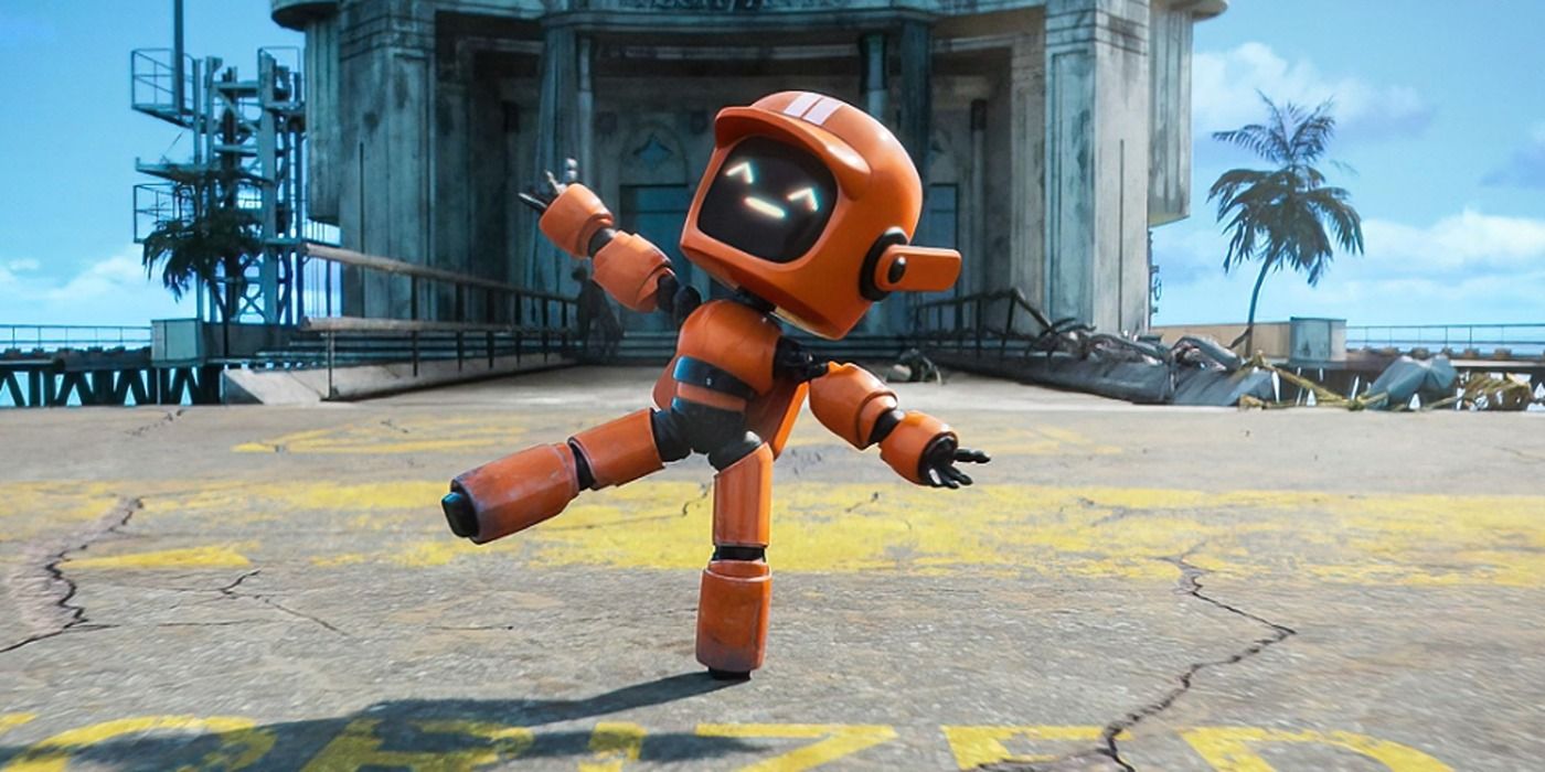 The orange robot from 'Love, Death & Robots' in 'Three Robots Exit Strategies'