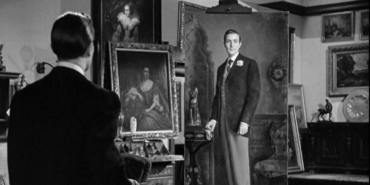 Dorian Gray looking at a painting of him
