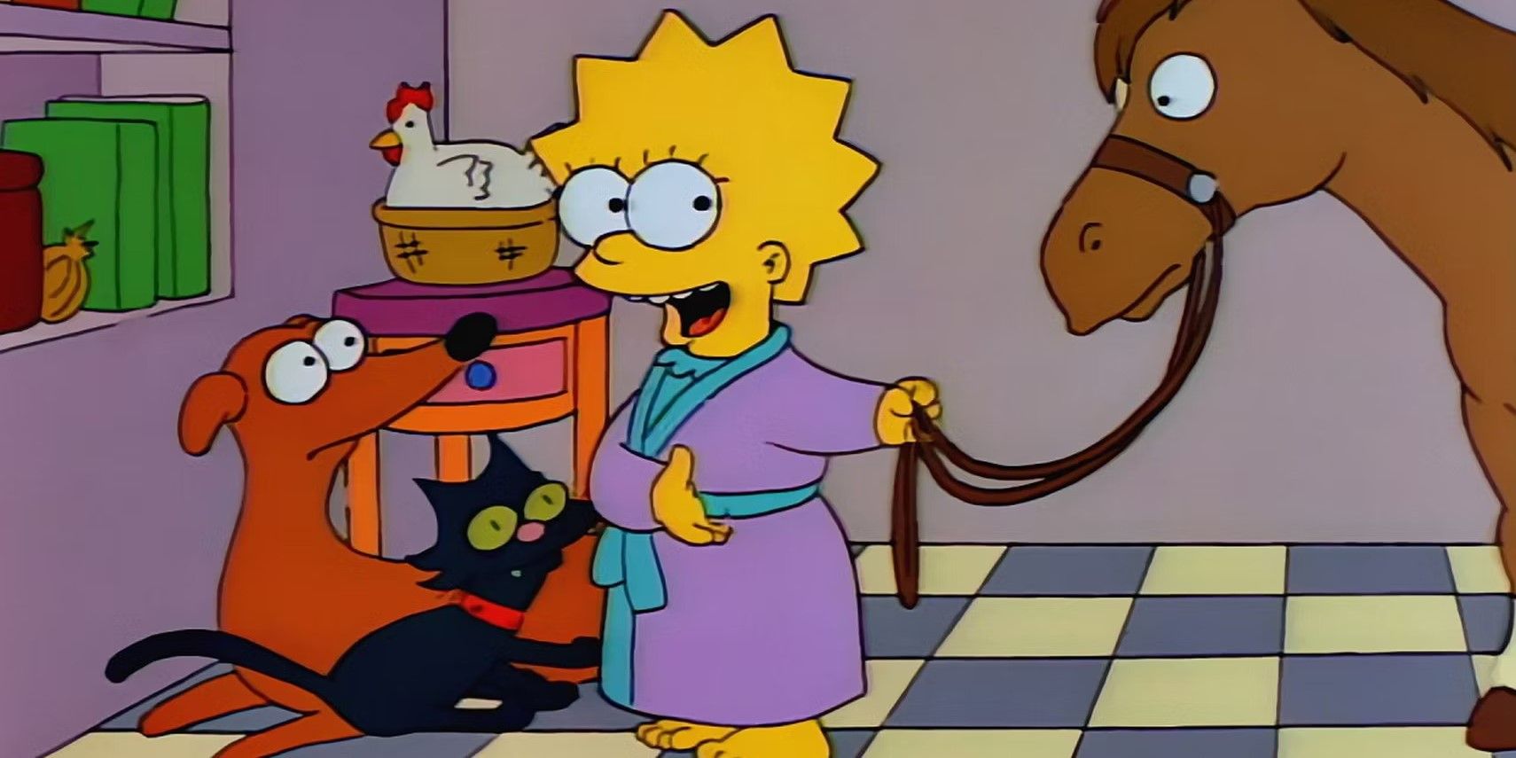 lisa-santa&rsquo;s-little-helper-snowball-and-a-pony-in-the-kitchen