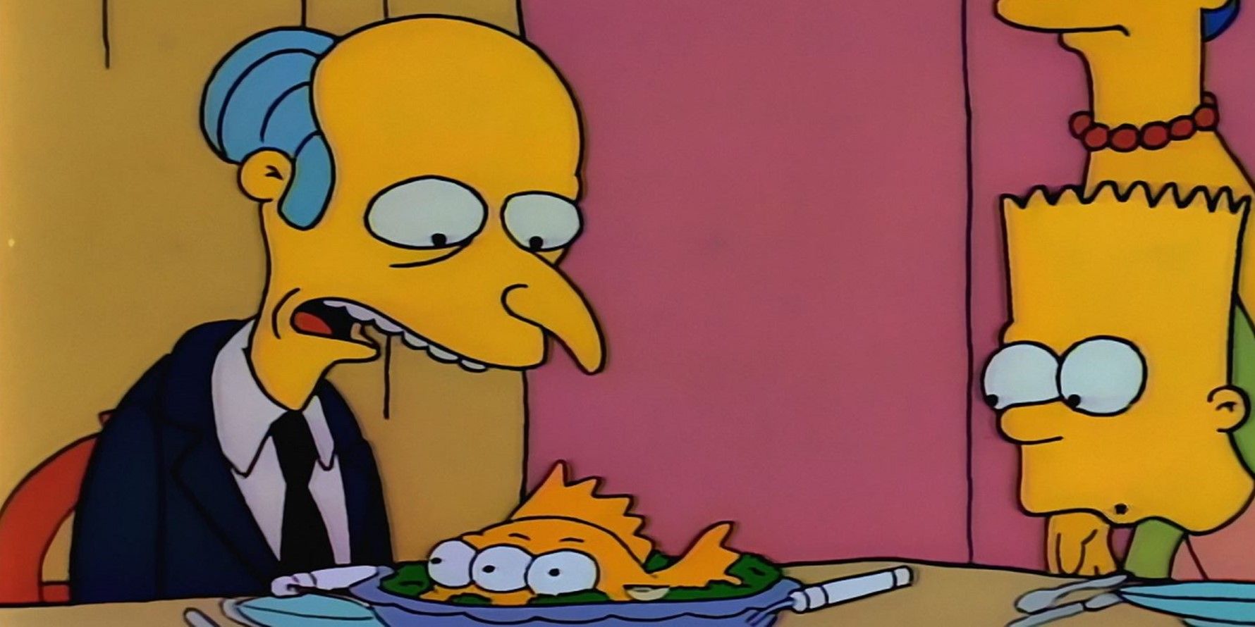 Mr-Burns-and-Bart-stare-down-at-a-three-eyed-fish-on-a-dinner-plate