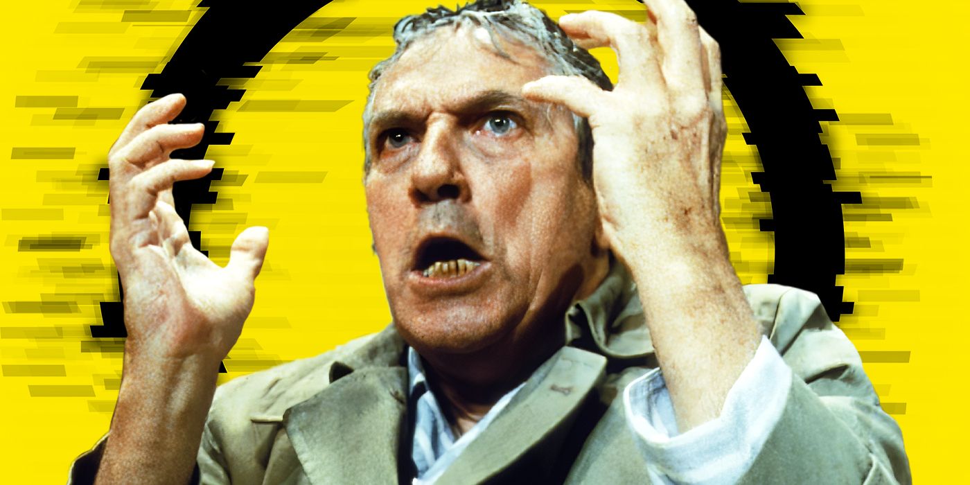 Peter Finch as Howard Beale in Network against a yellow background