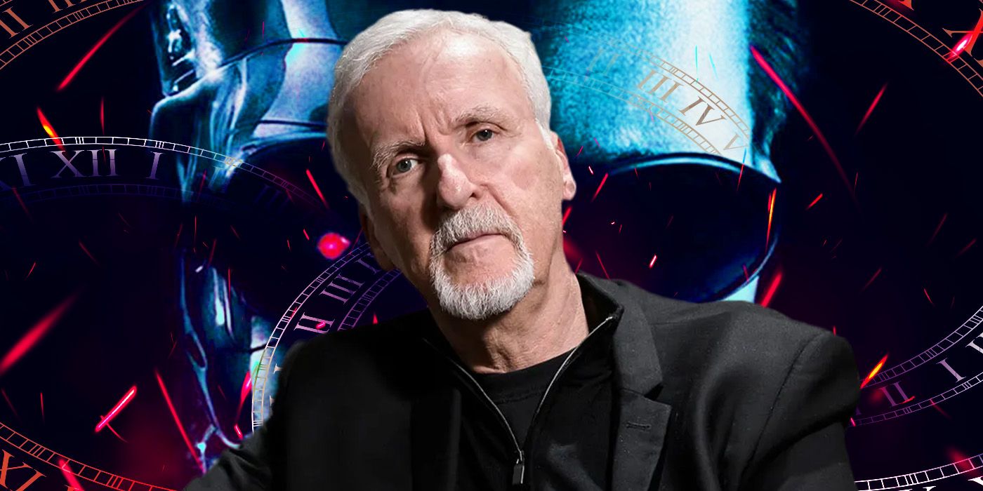 Custom image of James Cameron against a Terminator-themed background