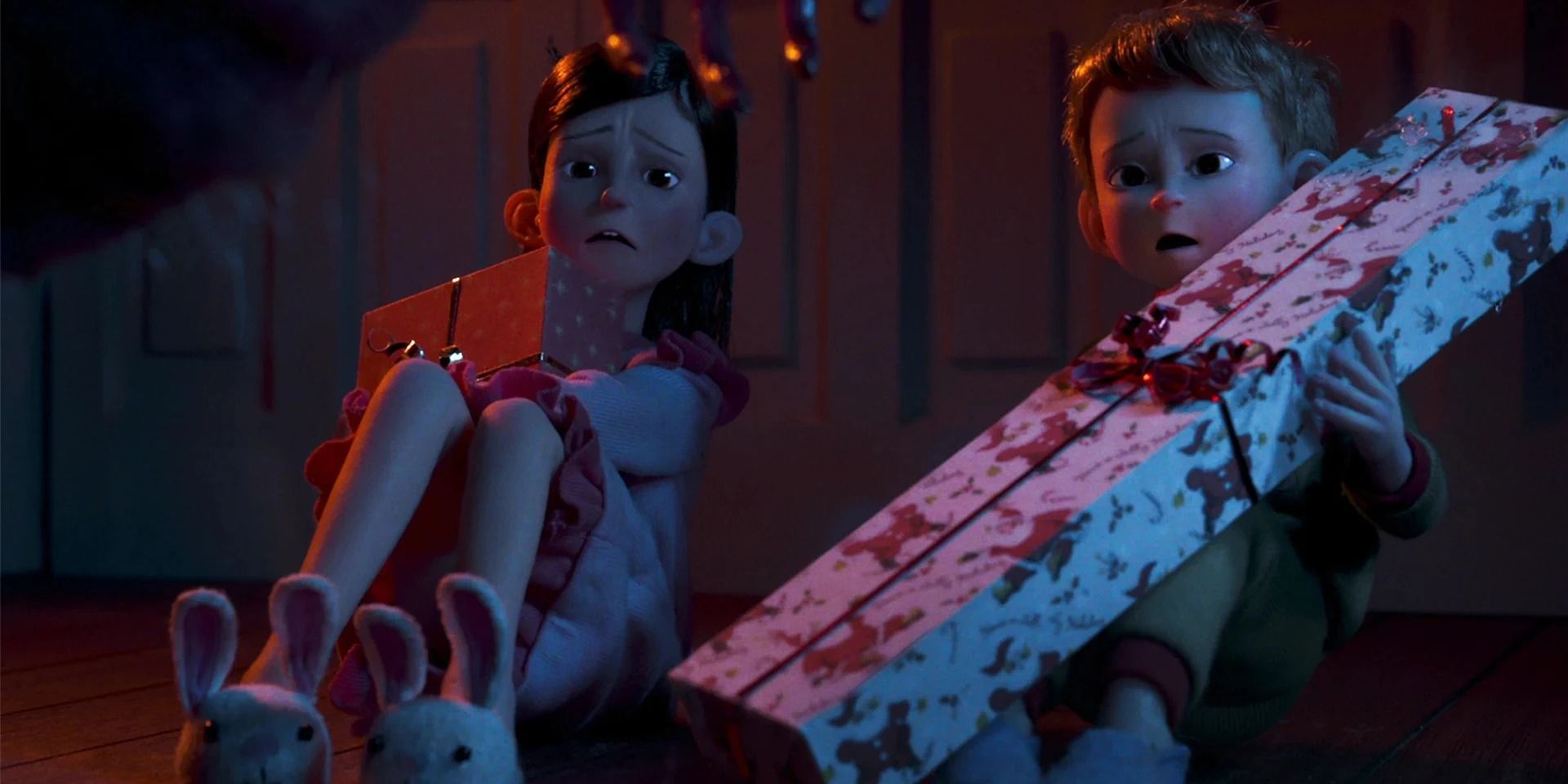 Two scared kids at Christmas in 'All Through the House' from 'Love, Death & Robots'