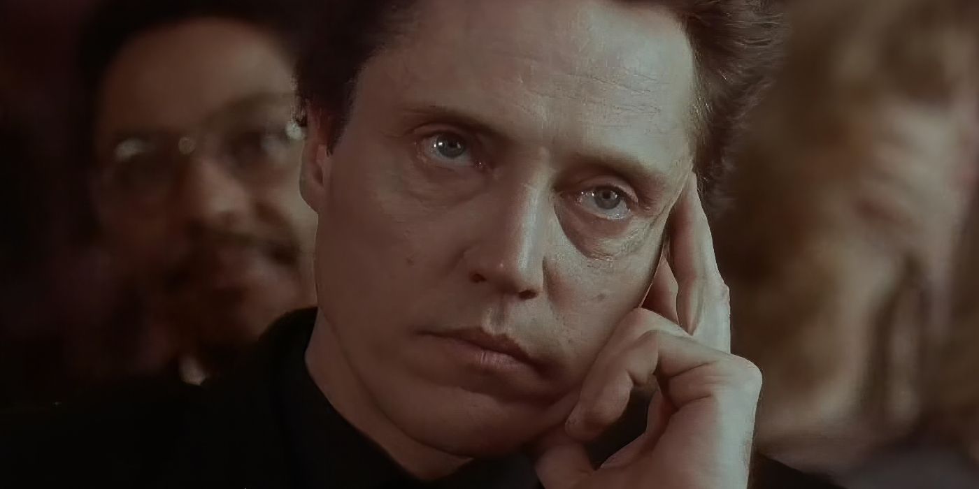Christopher Walken, as Frank White, in court in King of New York.