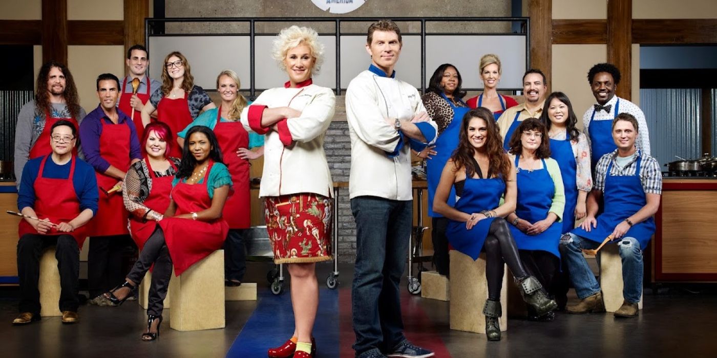 Ann Burrell and Bobby Flay with their teams on 'Worst Cooks in America.'