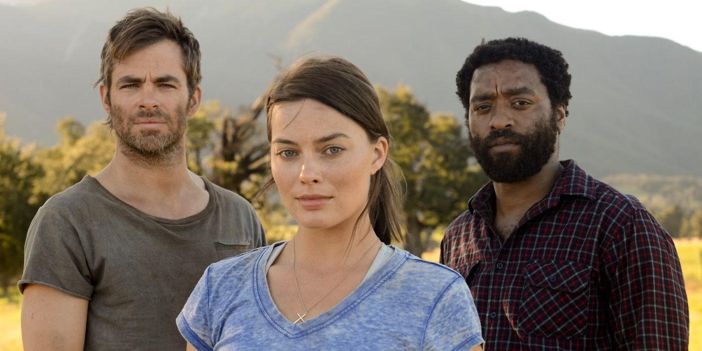 Chris Pine, Margot Robbie and Chiwetel Ejiofor in a cropped promotional picture for Z for Zachariah