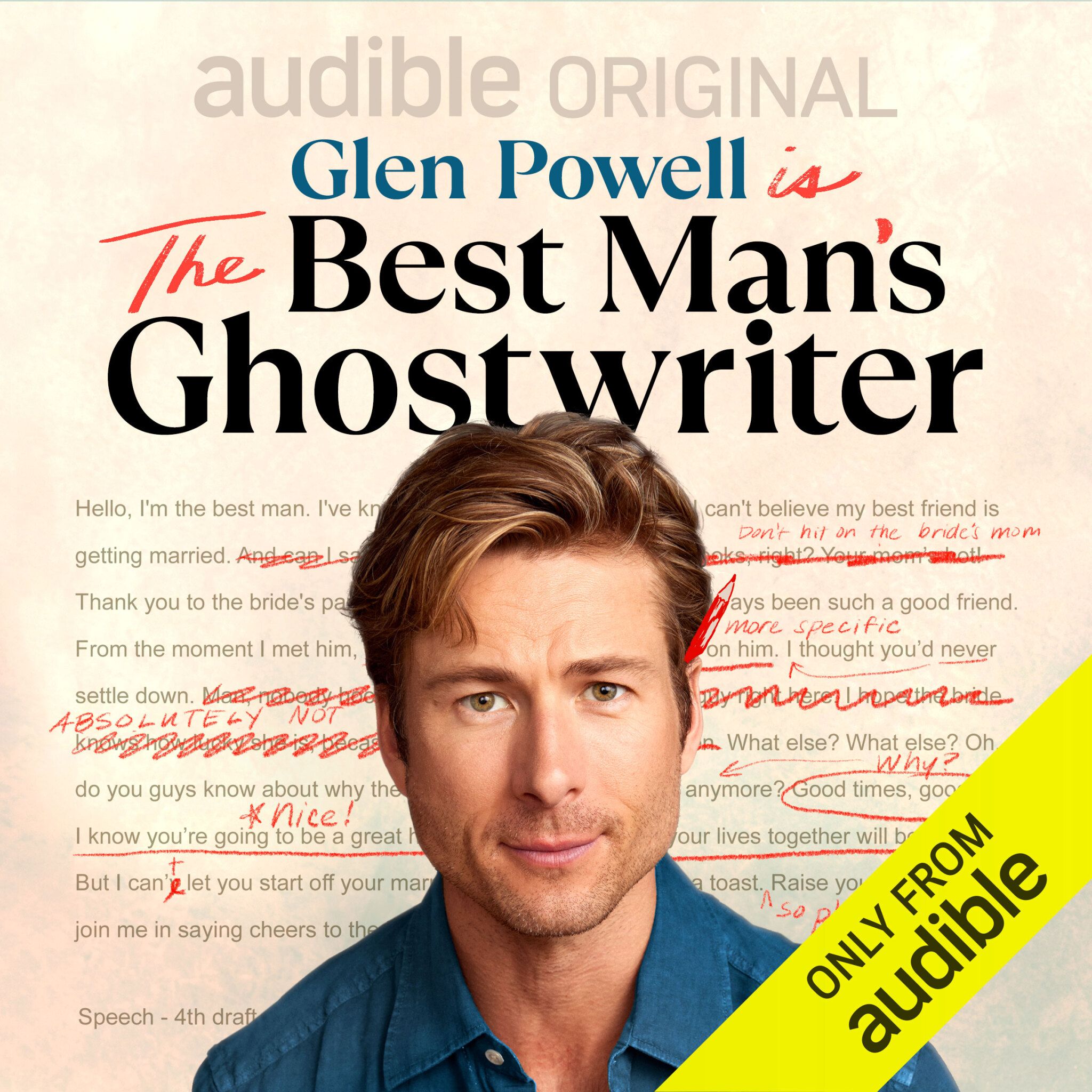 Glen Powell in 'The Best Man's Ghostwriter' on Audible