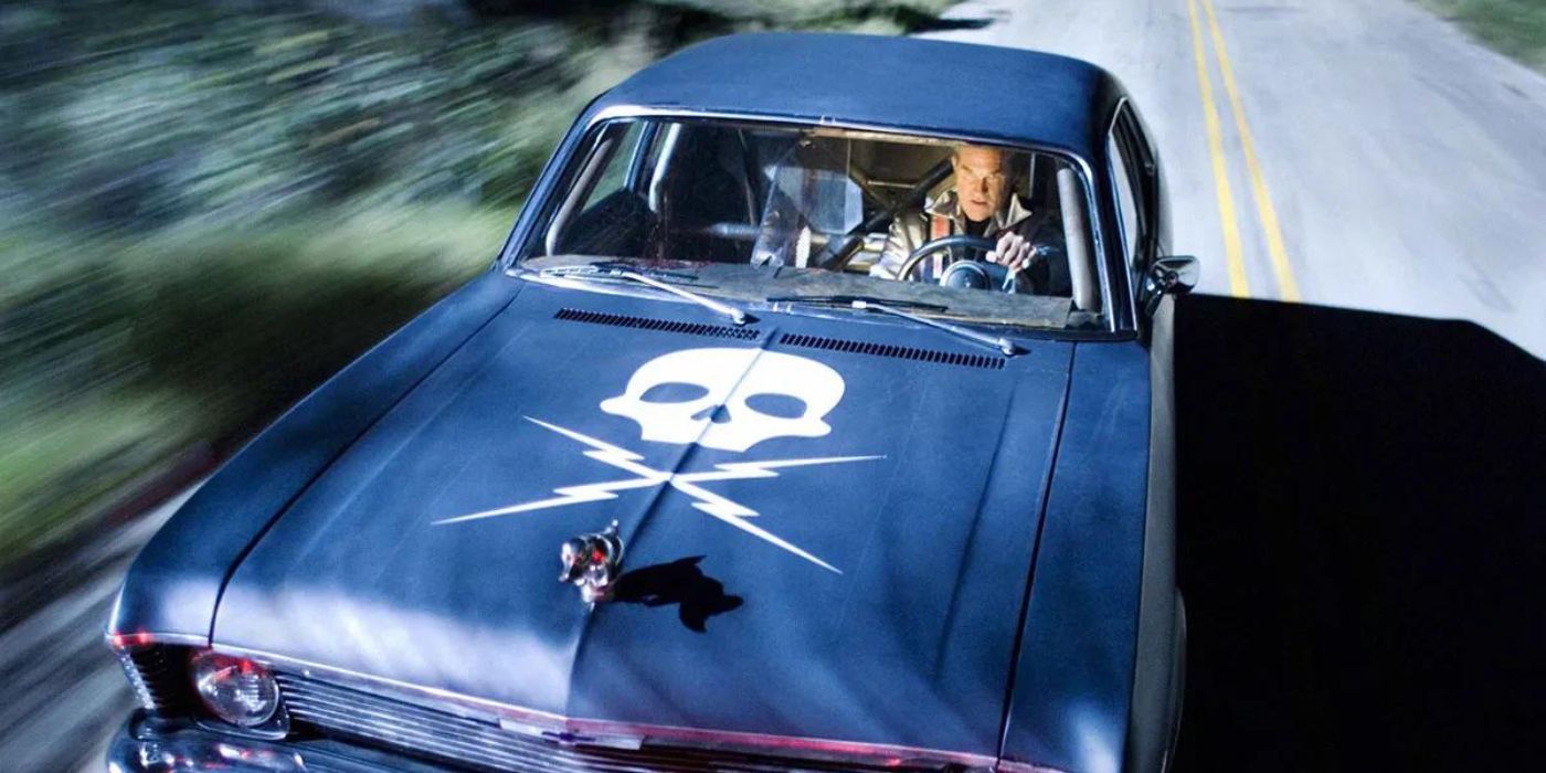 Kurt Russell driving a car in Quentin Tarantino's Death Proof