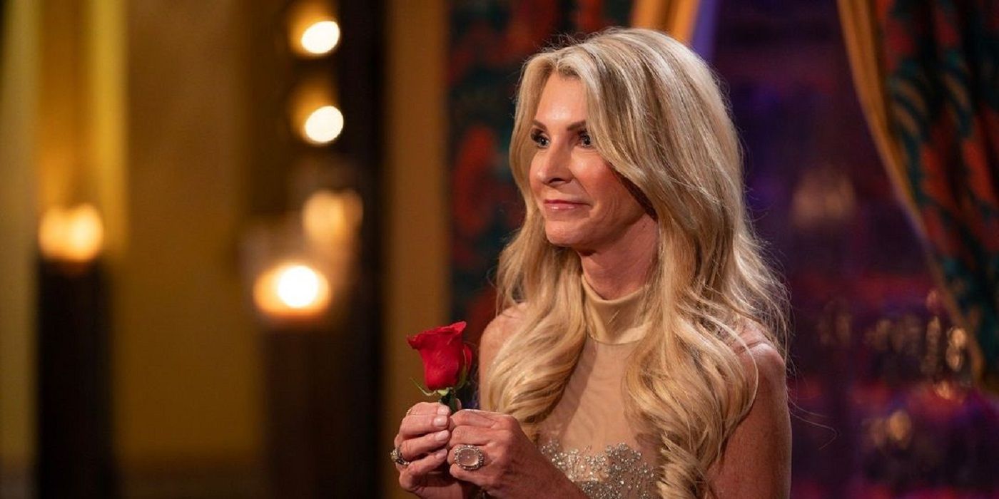 Joan Vassos with her First Impression Rose on 'The Golden Bachelorette'. 