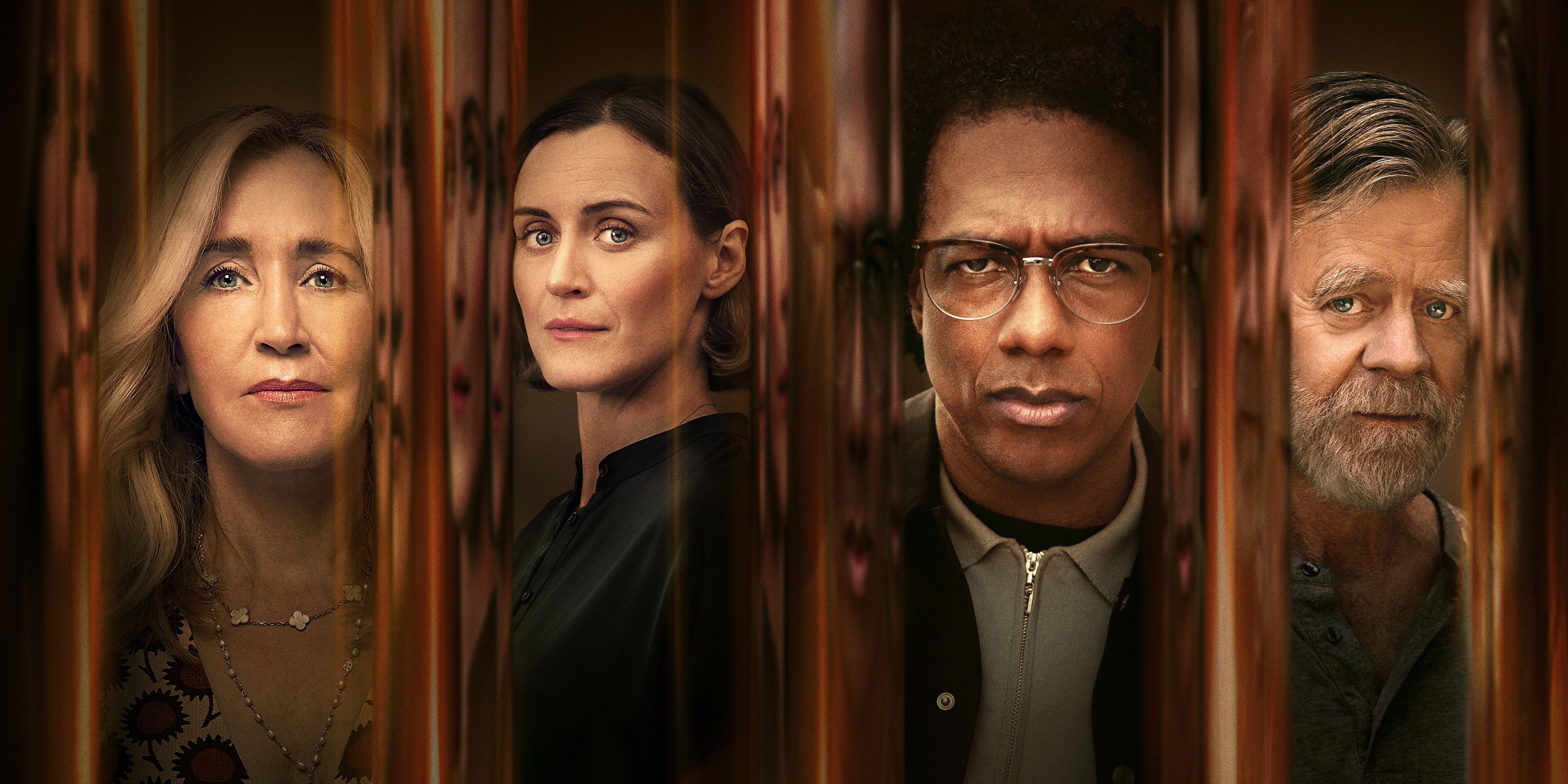 Accused season 2 key art featuring Felicity Huffman, Taylor Schilling, Nick Cannon, and William H. Macy