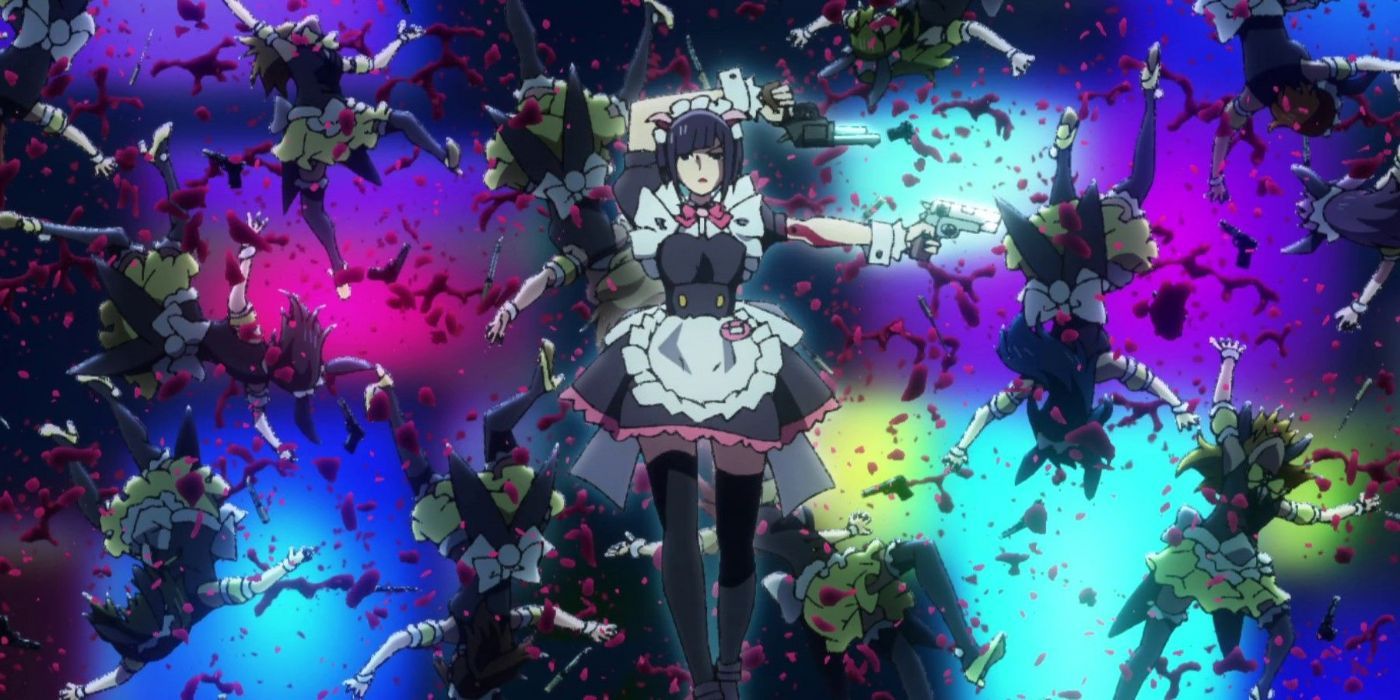 Anko dispara a otras sirvientas en Akiba Maid Wars.