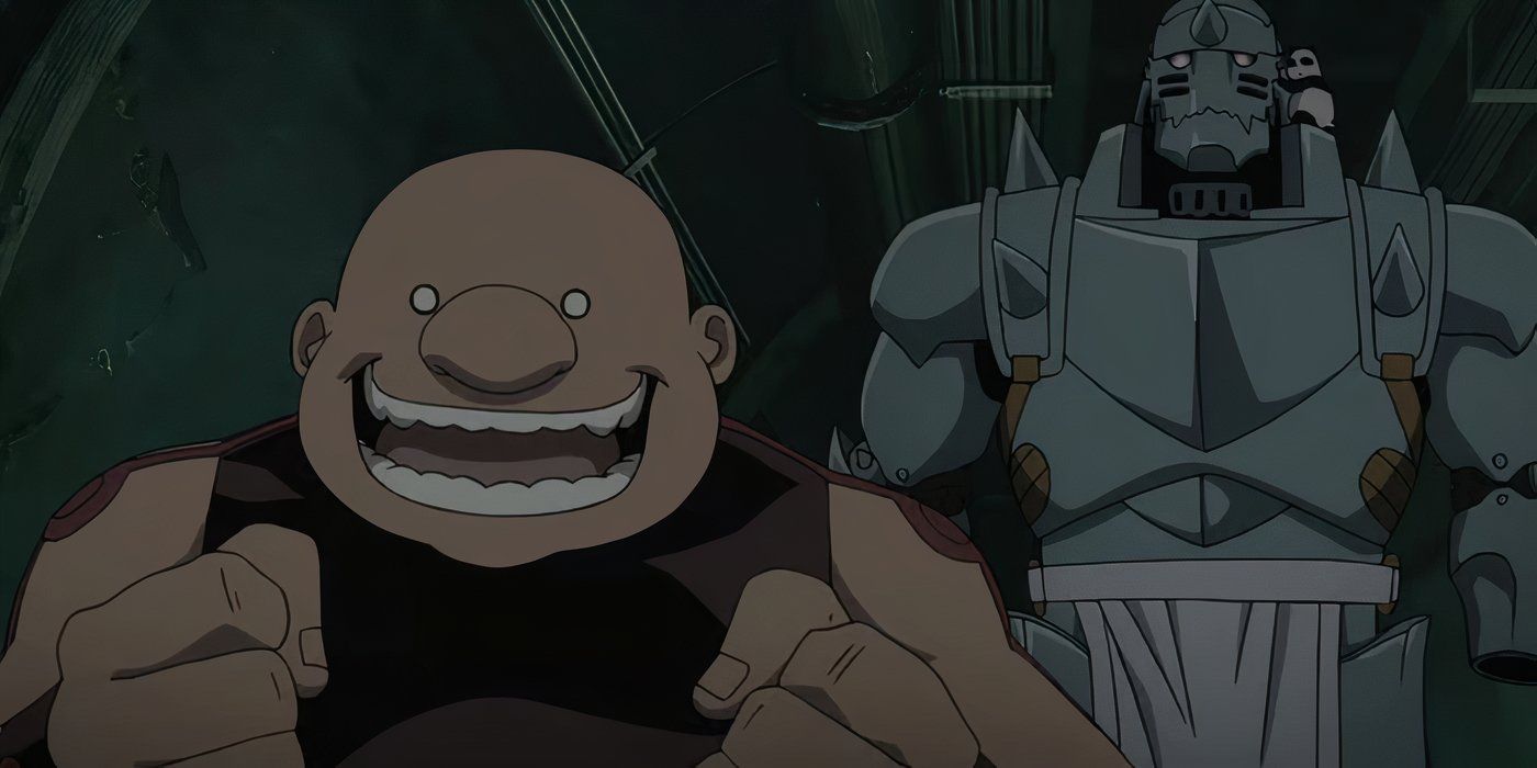 Al and Gluttony walk down a dark tunnel in Fullmetal Alchemist: Brotherhood