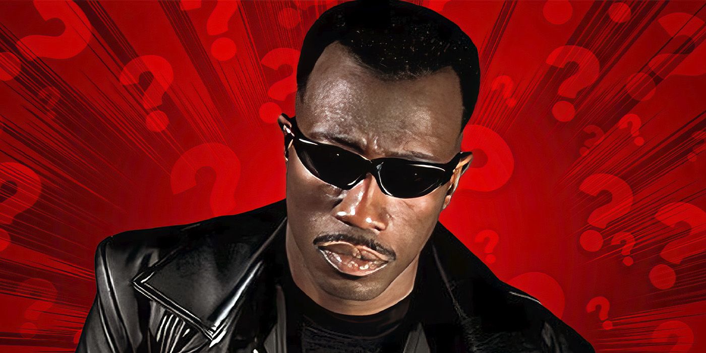 Custom image of Wesley Snipes as Blade against a red background with question marks