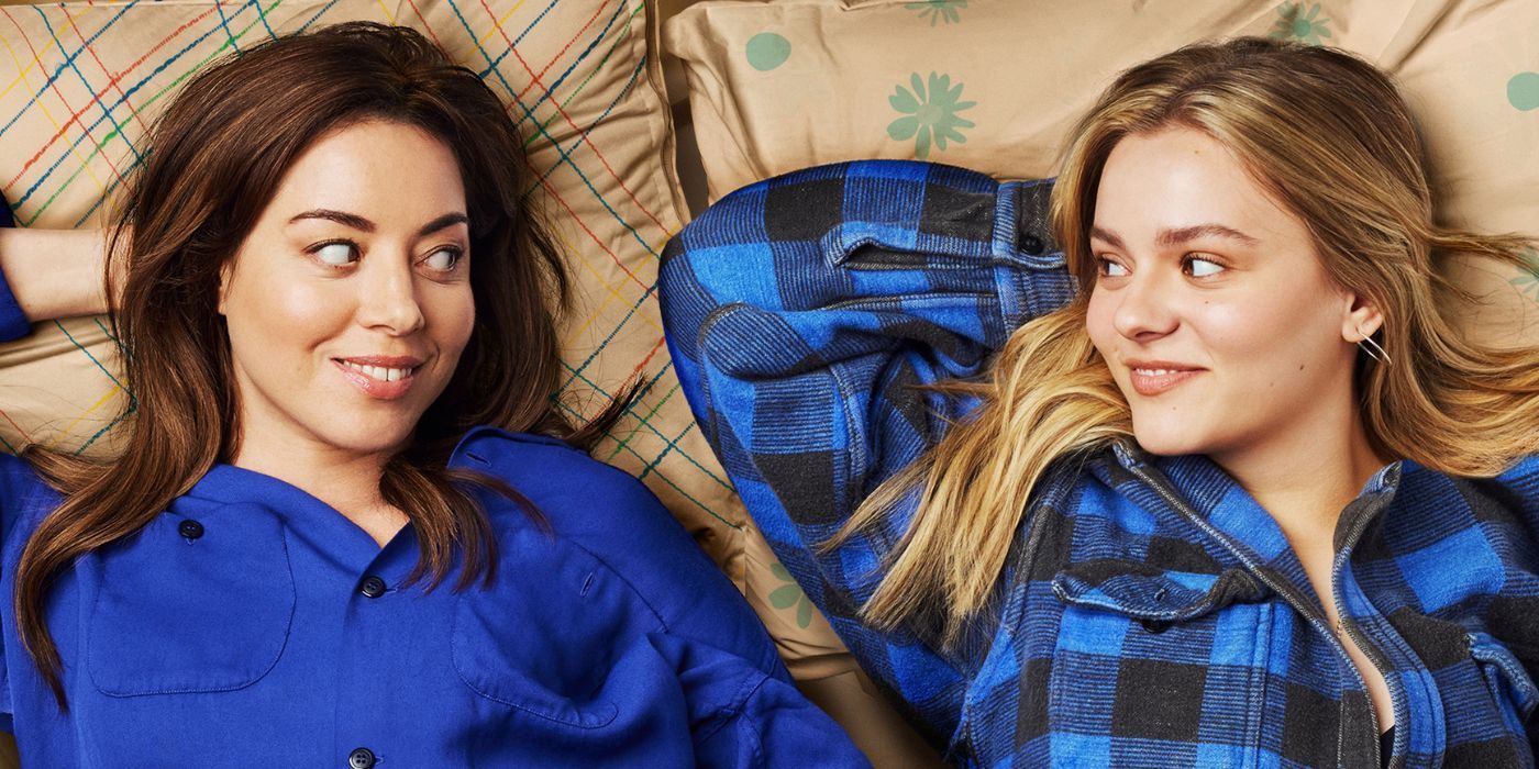 Aubrey Plaza and Maisy Stella as the older and younger Elliott on the poster for My Old Ass.