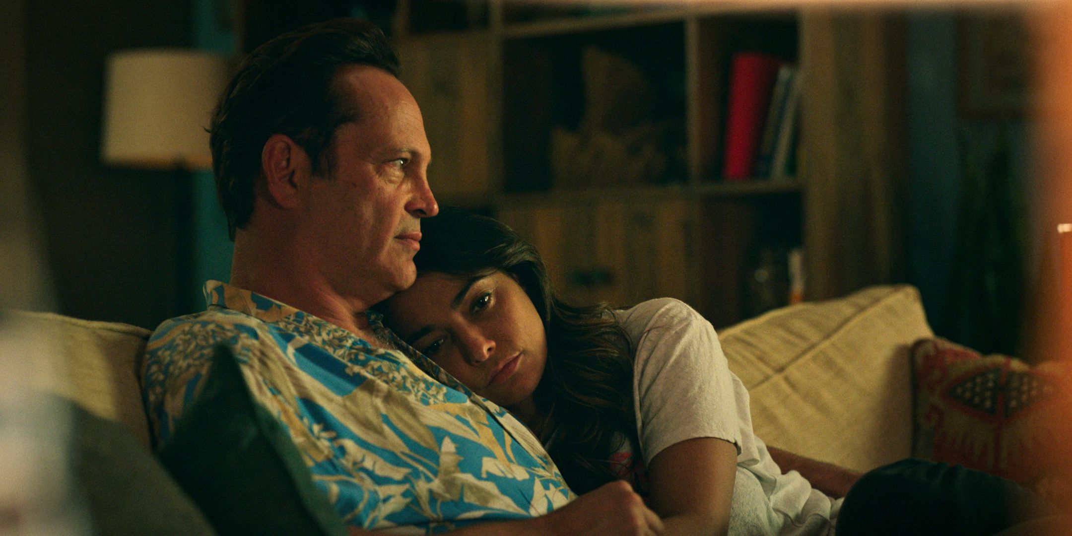 Vince Vaughn as Andrew Yancy cuddling Natalie Martinez as Rosa in Bad Monkey.