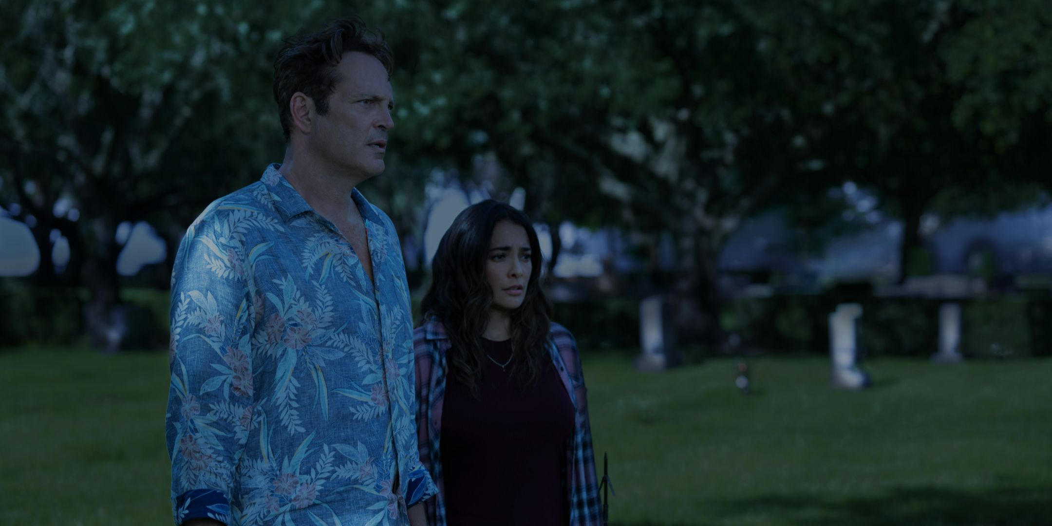 Natalie Martinez as Rosa and Vince Vaughn as Yancy in Bad Monkey.