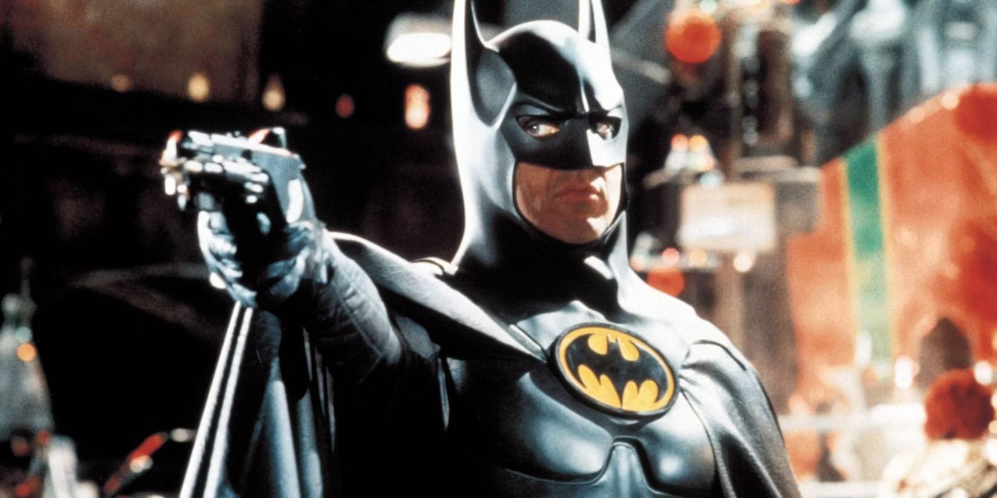 Michael Keaton aims his grappling gun in Tim Burton's 'Batman Returns'