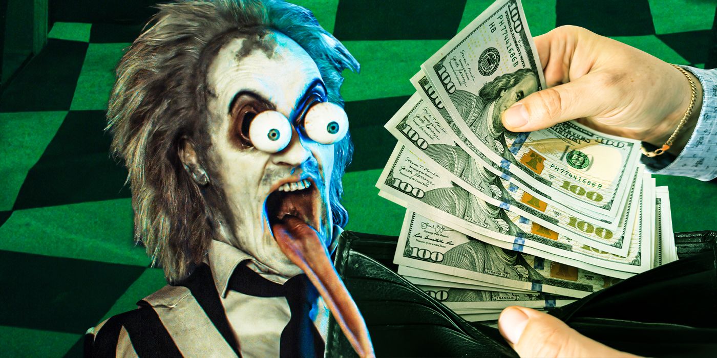 Custom image of Beetlejuice looking at money with his eyes and tongue bugging out