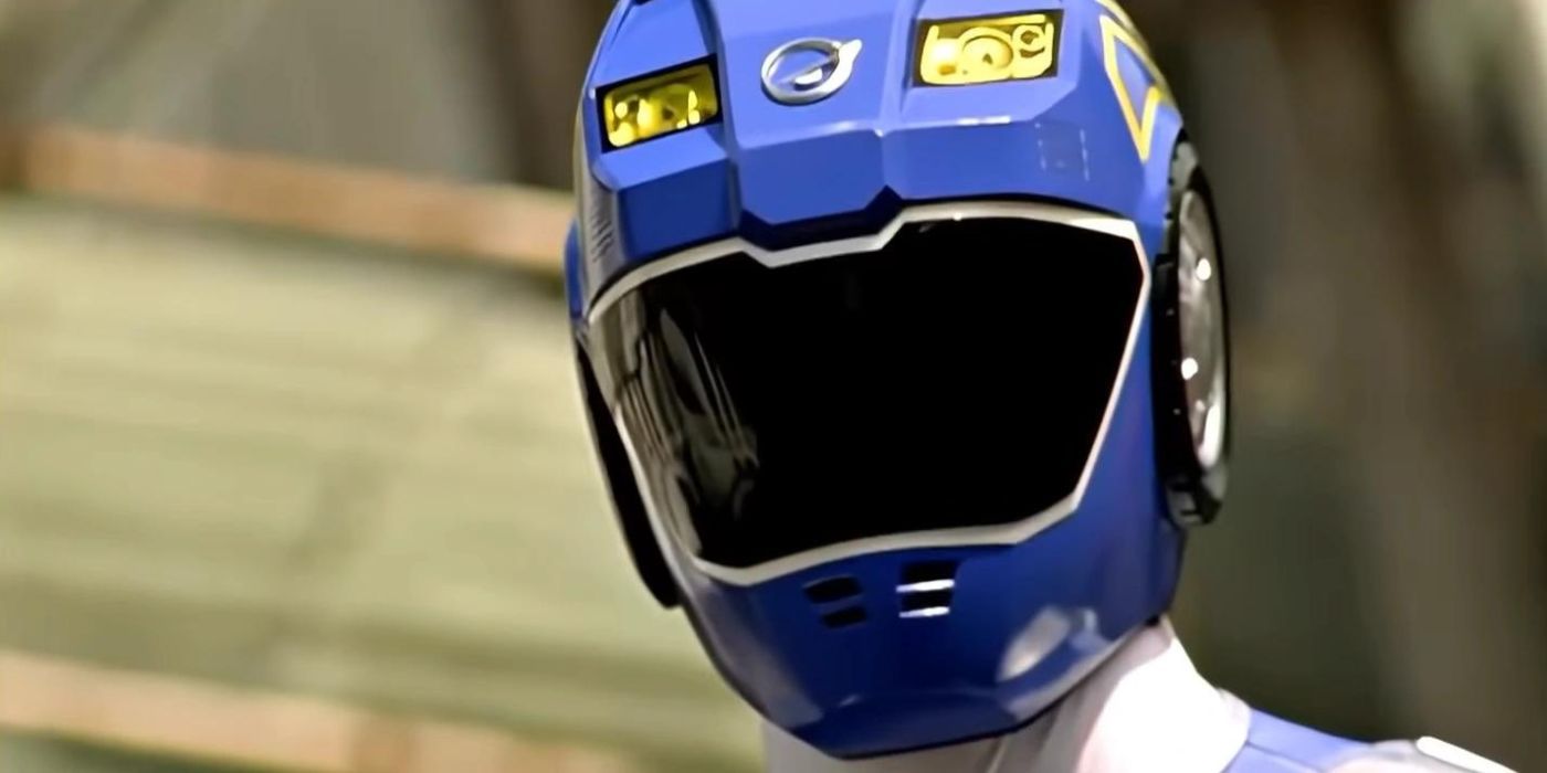 Close-up shot of the Blue Ranger from Power Rangers RPM