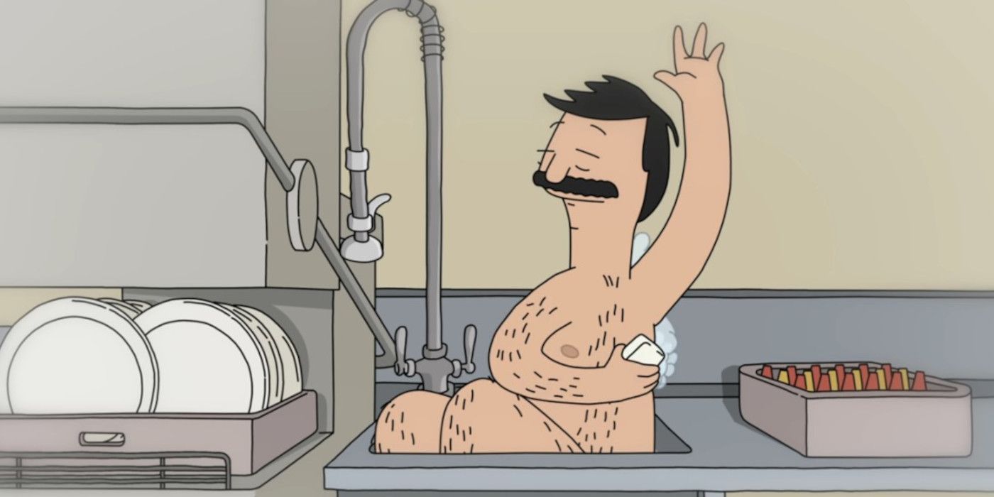 Bob se lava en el fregadero de Bob's Burgers.