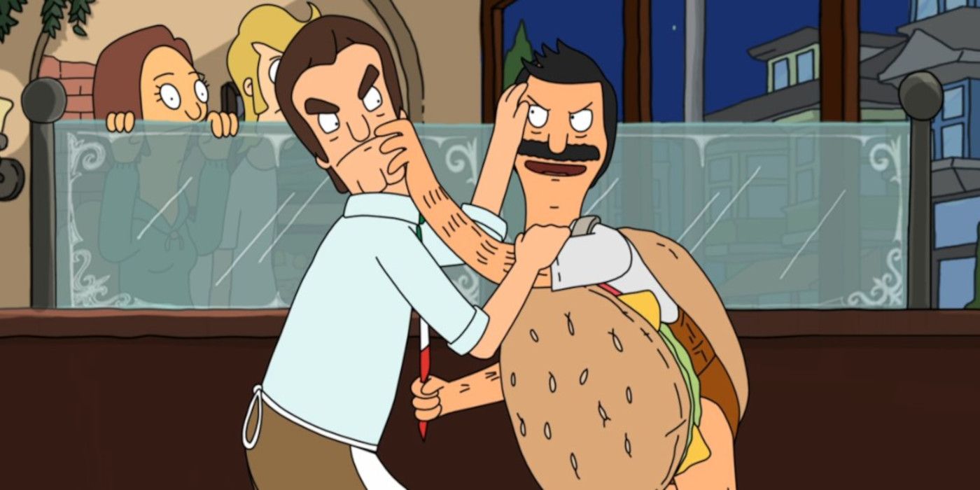 Bob y Jimmy Pesto pelean en el restaurante Jimmy's en Bob's Burgers.