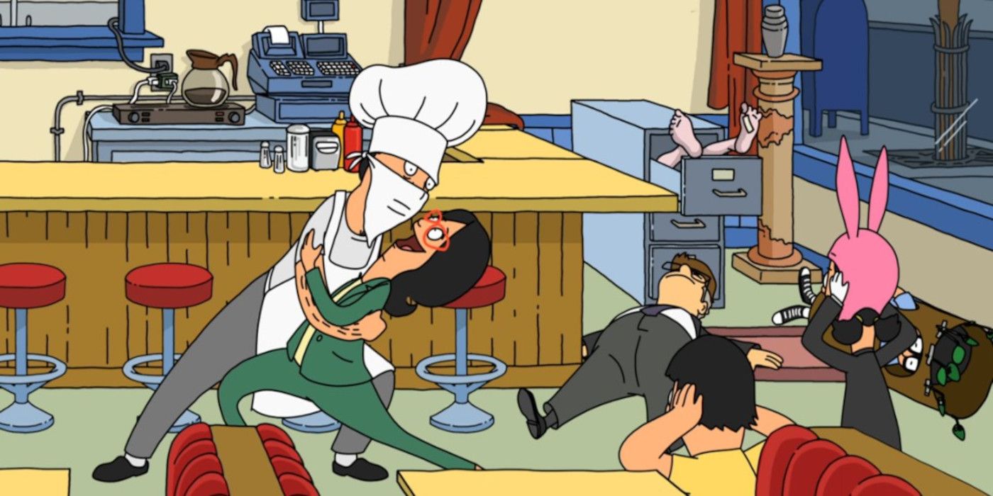 Bob baila con Linda después de su obra en Bob's Burgers.