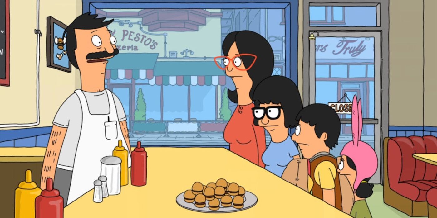 Bob da algunas palabras de aliento a su familia en el restaurante Bob's Burgers.