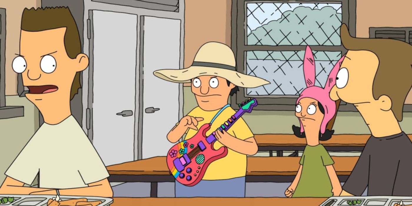 En Bob's Burgers, Gene desafía a su rival con una guitarra de juguete.