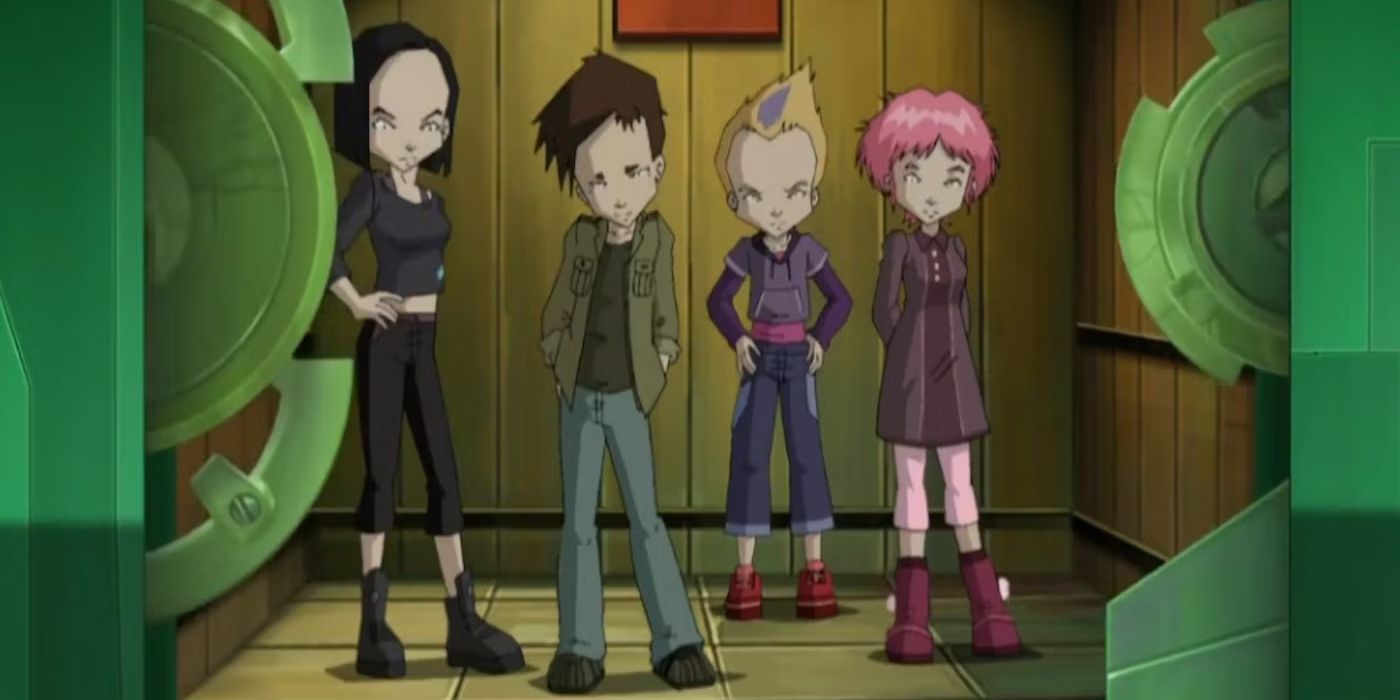 Yumi, Ulrich, Odd, and Aelita in Code Lyoko