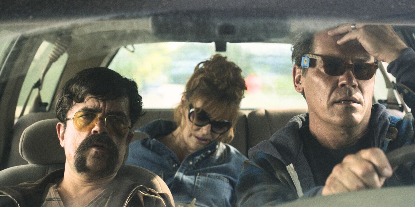 Peter Dinklage, Glenn Close, and Josh Brolin in a car in Brothers
