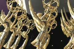 A row of Emmy Awards