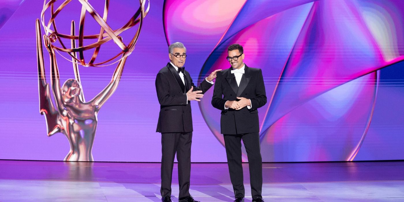 Dan and Eugene Levy at the Emmy Awards