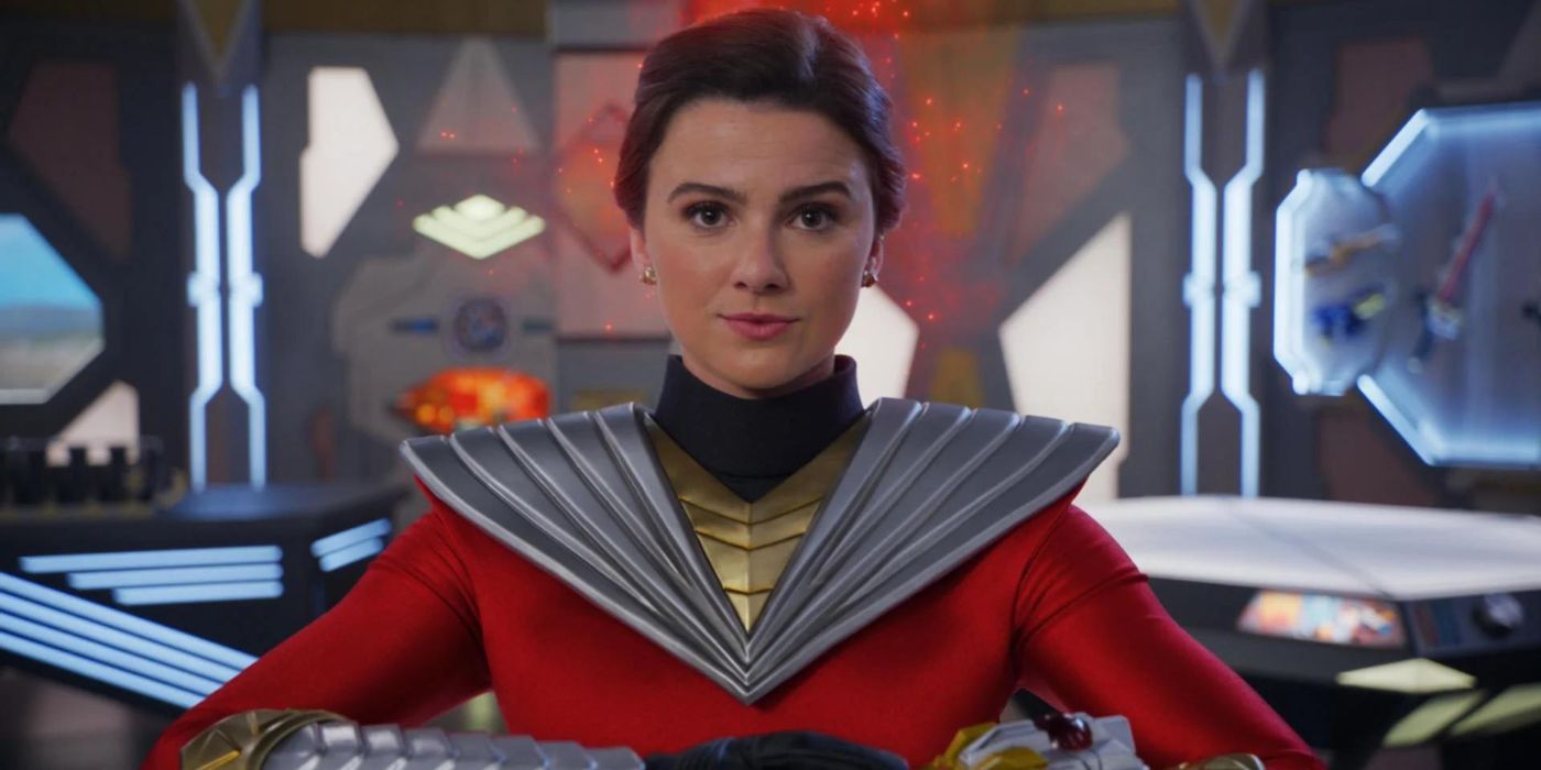 Close-up of Amelia as the Red Ranger in Power Rangers Cosmic Fury